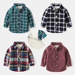 Boys Winter Thickened Fleece Lined Plaid Shirt Warm Sherpa Fleece Cotton Long Sleeve Button Up Casual Plaid Tops For Kids