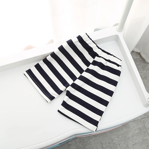 Breathable black and white striped cotton knit shorts for kids with elastic waistband