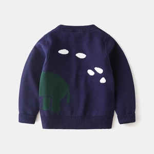 Jersey de punto azul marino para niño con motivo de elefante verde sobre fondo gris