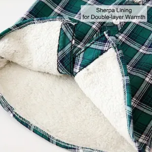 Winter boys plaid shirt with warm white sherpa fleece lining and double-layer insulation