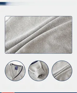 Detail view of children's grey knit cardigan showing V-neck stripes and fabric texture