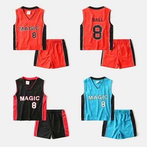Boys Basketball Jersey Sleeveless Mesh Breathable Sports Vest And Shorts MAGIC 8 Print Kids Summer Activewear Top And Bottom