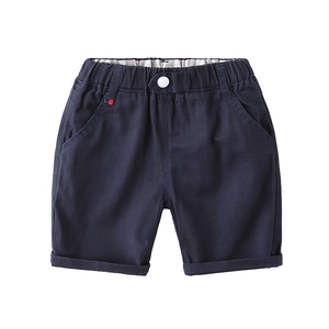 Classic navy blue boys' cotton shorts with elastic waistband and rolled hems