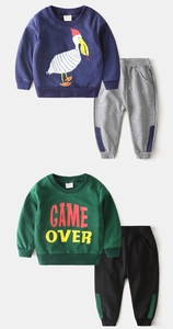 Détails des pulls et pantalons en coton pour enfants avec imprimés pélican et game over