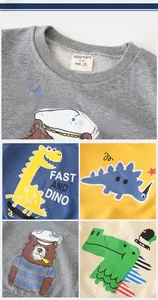 Détail du col en tricot côtelé et du tissu en coton sur les pulls de dessins animés enfants