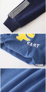 Détails du sweat pour enfants bleu marine avec bords-côtes et imprimé dinosaure jaune
