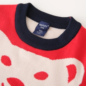 Thick autumn winter cartoon sweater for boys featuring navy rib knit neckline detail