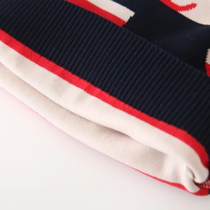 Boys knitted sweater with contrast color ribbing in navy, red and white cream