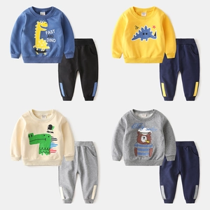 Ensemble Sweat-Shirt Et Pantalon En Mélange De Coton Pour Garçons Imprimé Dinosaure Ours Dessin Animé Haut Et Bas