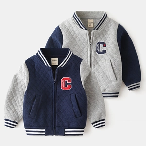 Giacca da Baseball da Bambino Trapuntata in Cotone Giubbotto Imbottito Patchwork Ricamato Varsity Jacket Bambini Autunno Inverno