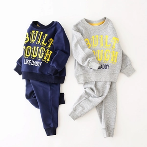Boys two-piece cotton tracksuit set with sweatshirt and joggers in navy and grey