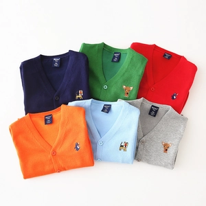 Cardigans tricotés col V pour enfants en six couleurs avec broderies d'animaux
