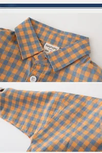 Details des klassischen orange-blauen Karohemdes mit Knopfkragen und weichem Stoff