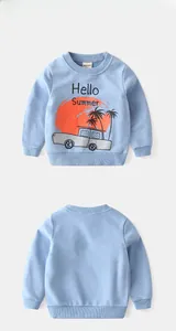 Vues avant et arrière du sweat-shirt bleu clair pour enfant avec motif soleil Hello Summer
