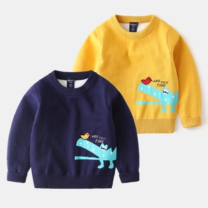 Boys Casual Cotton Blend Knitted Sweater Cartoon Crocodile Bird Pattern Ribbed Crewneck Long Sleeve Warm Pullover Toddler Top