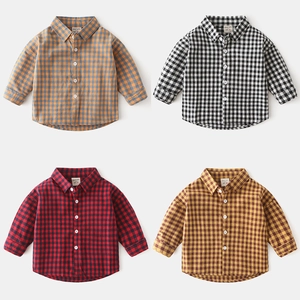 Jungen Baumwollhemd Kariert Langarm Lässig Kleinkinder Kinder Karierte Bluse Top Koreanischer Stil Herbst Frühling Kleidung