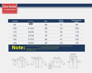 Detailed size chart for boys warm hooded fleece jacket from height 90cm to 135cm
