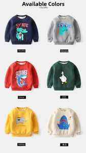 Close-up of children's fleece sweatshirts featuring six various cartoon animal prints