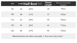 Detailed size chart for kids cartoon hooded sweatshirt including measurements from 90 to 130