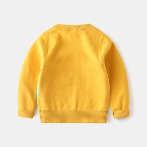 Classic bright yellow knitted sweater for boys featuring a ribbed crew neck and hem back view