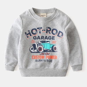 Sweat gris pour garçon avec motif camion Hot-Rod vintage et finitions côtelées
