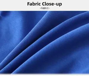 Close-up of premium navy blue knit cotton fabric showing soft texture and quality weave