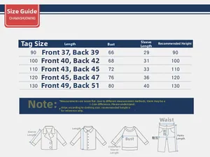 Detailed size chart for kids dinosaur hoodie with length and chest measurements for ages 2-7