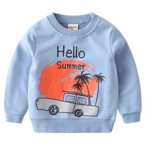 Sweat bleu clair pour garçon avec imprimé Hello Summer et poignets côtelés