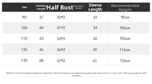 Size chart for boys' zip-up sweatshirt showing length, chest, and sleeve measurements