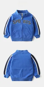 Front and back view of Klein blue kids sports hoodie with white letter embroidery