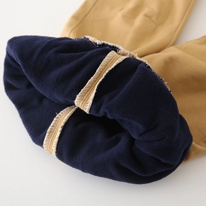 Kids warm khaki winter trousers with thick navy fleece lining and durable twill fabric