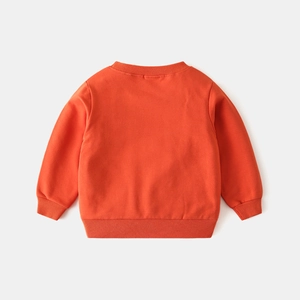 Detail view of the orange cotton sweatshirt back with ribbed collar and cuffs for boys