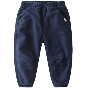 Kids navy blue thickened joggers featuring elastic waist and stylish woven label