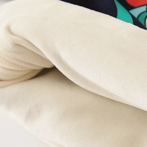 Thick warm dark blue kids sweatshirt with soft white fleece lining and colorful prints