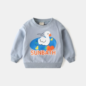 Light blue children's sweatshirt with cartoon duck print and Sunbath lettering