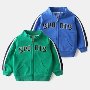 Boys Sporty Cotton Blend Zipper Hoodie Jacket With Letter Patch And Stripes Long Sleeve Coat For Kids Casual Daily Wear