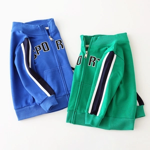Boys' zip-up sport sweatshirt with letter embroidery in royal blue and emerald green