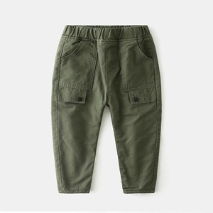 Pantalon cargo olive doublé polaire pour enfant avec taille élastique et poches