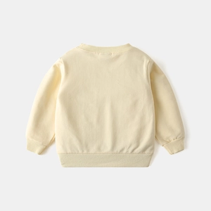 Rear view of cream toddler sweatshirt showing ribbed knit cuffs and hem detail