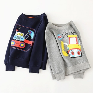 Kids long sleeve excavator print sweatshirt set in navy blue and grey cotton