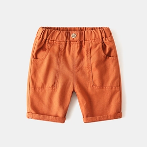 Classic boys casual cotton shorts in vibrant orange with elastic waist and pocket details
