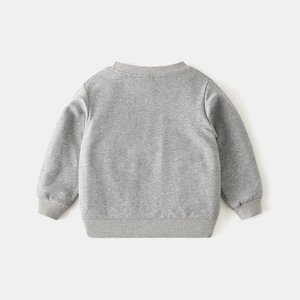 Light gray long-sleeve cotton sweatshirt for boys with ribbed cuffs and hem, back flat lay