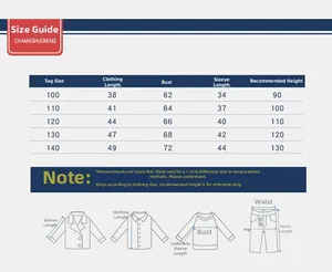 Detailed size chart for children fleece sweater with length chest and sleeve measurements