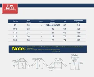Detailed size guide table for boys cotton shorts with height and measurement charts