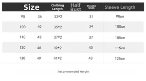Detailed size chart for kids hooded sweatshirt showing length and chest measurements