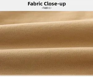 Macro view of high-quality khaki twill cotton fabric texture for children's casual pants