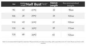 Detailed size chart for children's long-sleeve T-shirt from 90cm to 130cm height