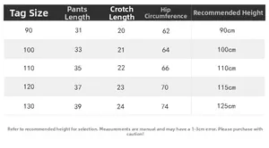 Detailed size chart for kids cartoon shorts with waist and length measurements in cm