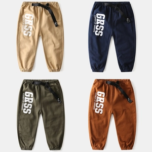 Boys Casual Cotton Blend Cargo Jogger Pants With Belt Letter Print Elastic Waist Soft Streetwear Kids Trousers Spring