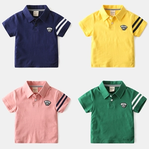 Kinder Jungen Kurzarm Poloshirt Baumwollmischung Revers Kragen Casual Top Mit Abzeichen Und Streifen Dekor Für Sommer Schule